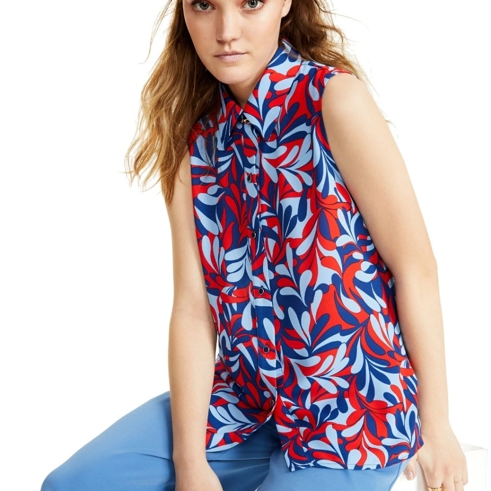 Bar III Printed Sleeveless Button Down Shirt Size LARGE new With Tags